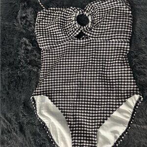 Kate Spade Black and White Gingham Bandeau one piece bathing suit